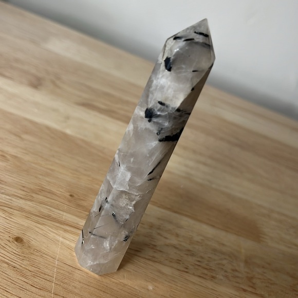 Clear Quartz with Black Tourmaline Crystal Point Tower 3.2 oz - Picture 4 of 8